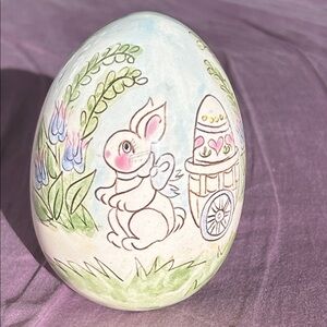 Vintage Hand-Painted & Signed Porcelain Easter Egg, 4”x 2 1/2”
